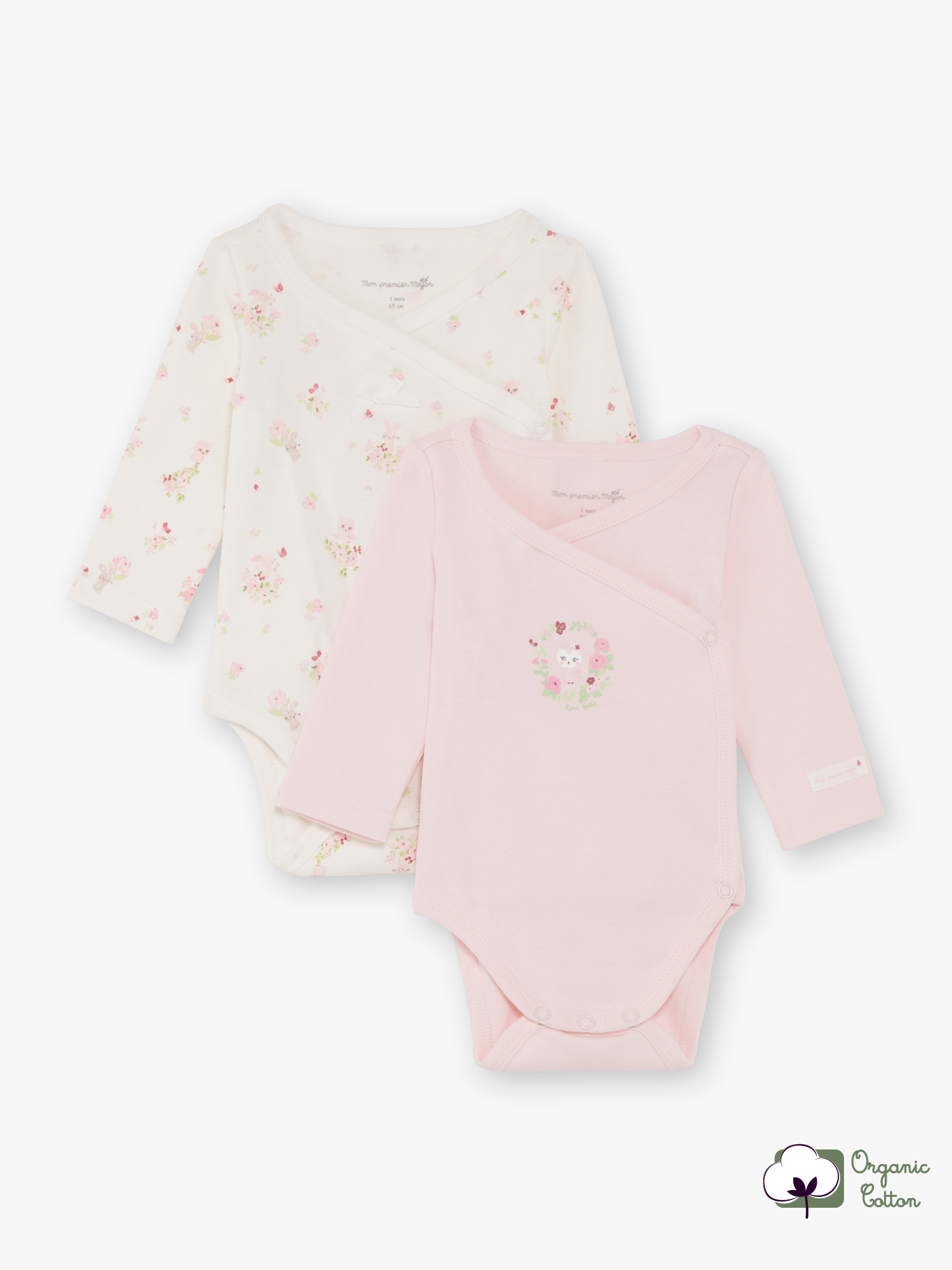 2 bodys écru et rose naissance fille