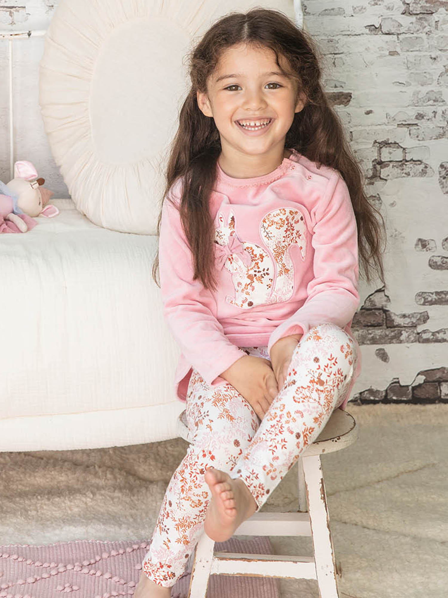 Ensemble pyjama rose à imprimé fleuri en velours enfant fille Notre